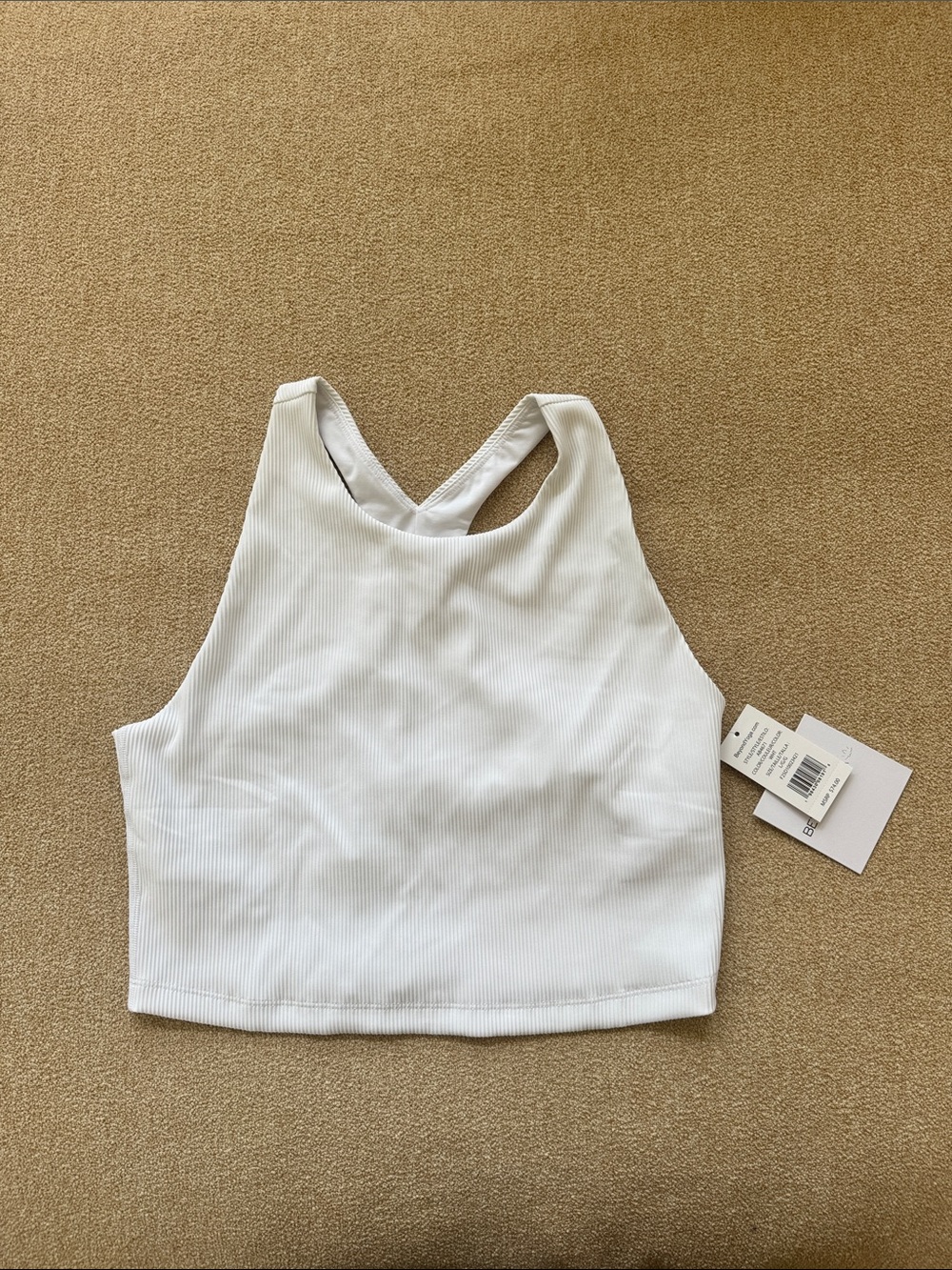 Beyond Yoga L White Ribbed Racerback Crop Tank Top